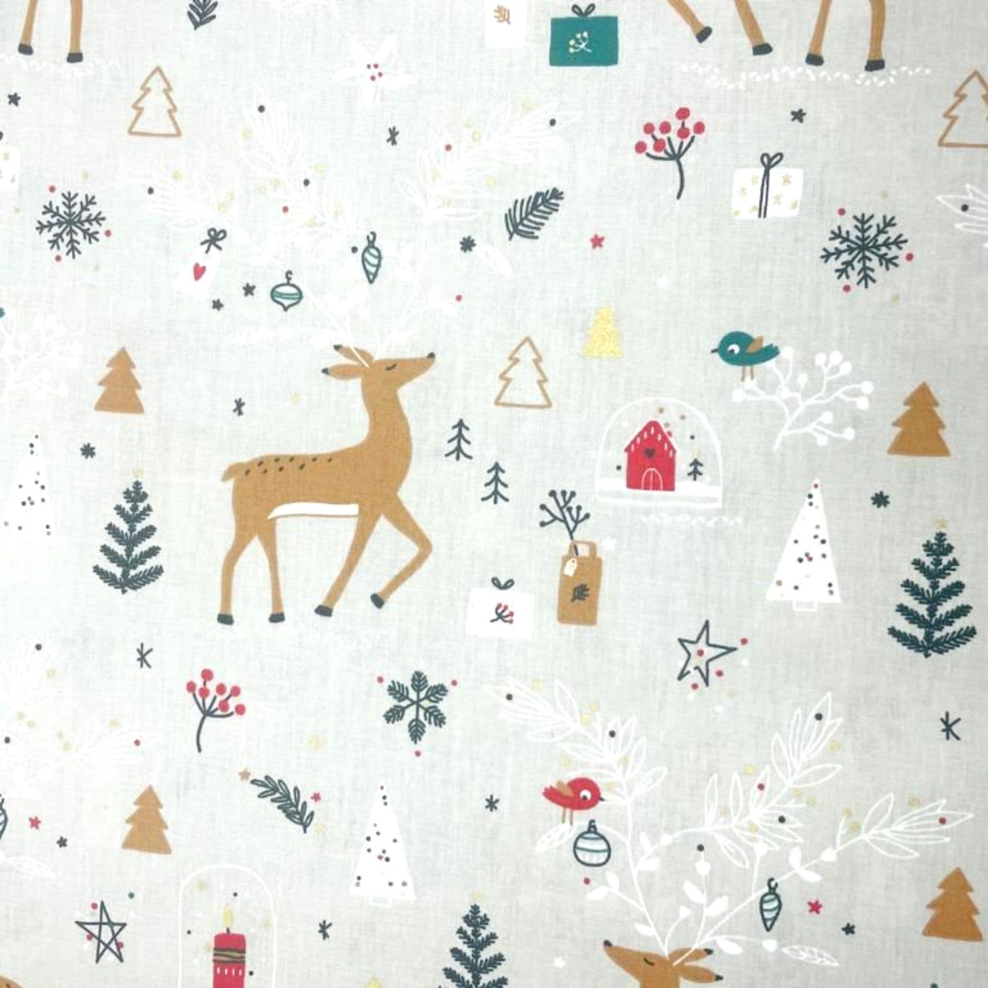 Tela algodón con estampados de ciervos navidad fondo gris — imagen 1