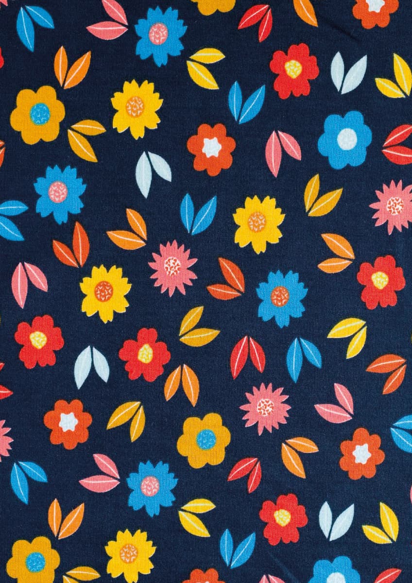 French Terry con estampado de flores, fondo azul marino — imagen 1