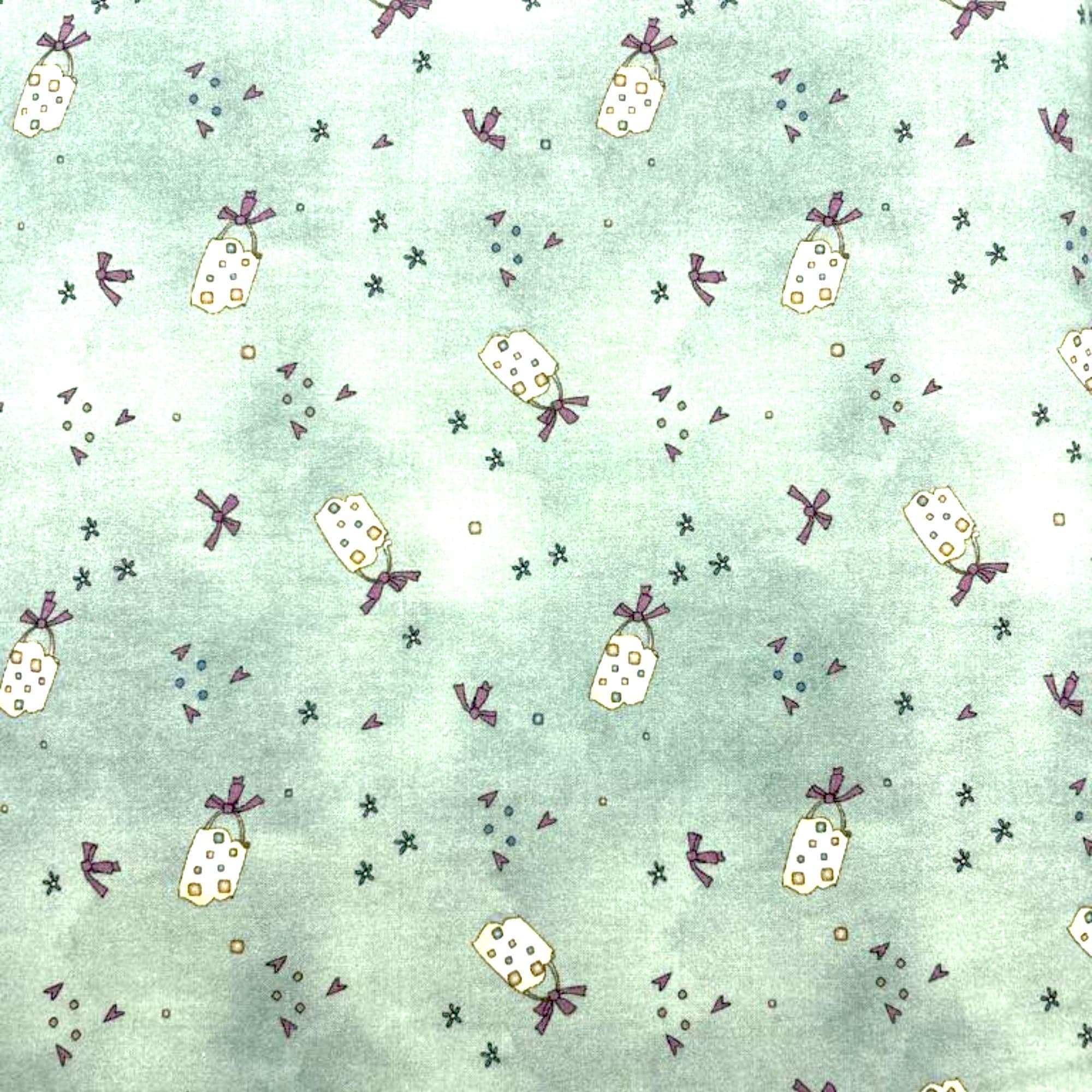 Tela algodón Whimsy fondo verde ,detalles amarillo y florecillas — imagen 1