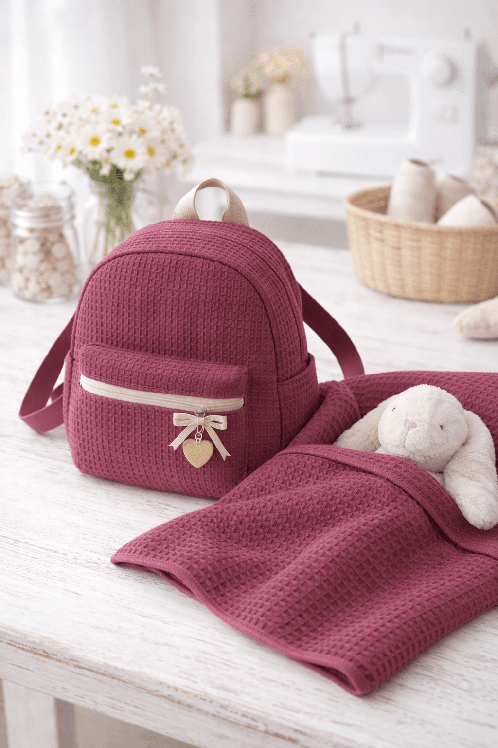 Algodón Waffle “Brisa malva”- 150 cm ancho — imagen 3