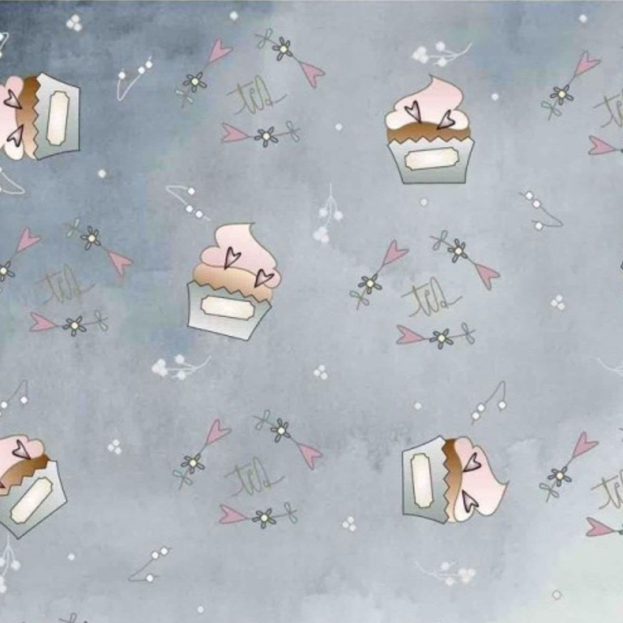 Tela algodón Whimsy  cup cakes y corazones — imagen 1