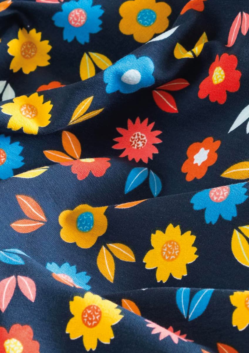 French Terry con estampado de flores, fondo azul marino — imagen 2