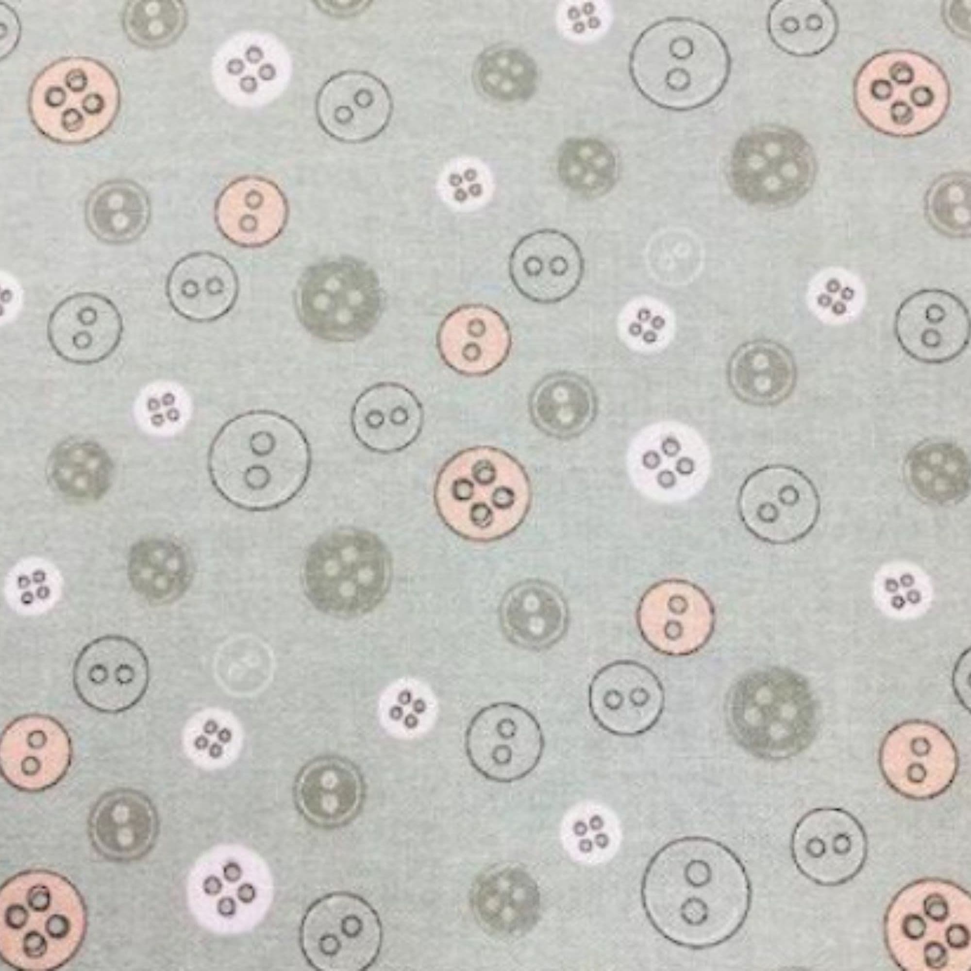 Tela algodón 100% con motivos de costura botones de colores fondo verde — imagen 1