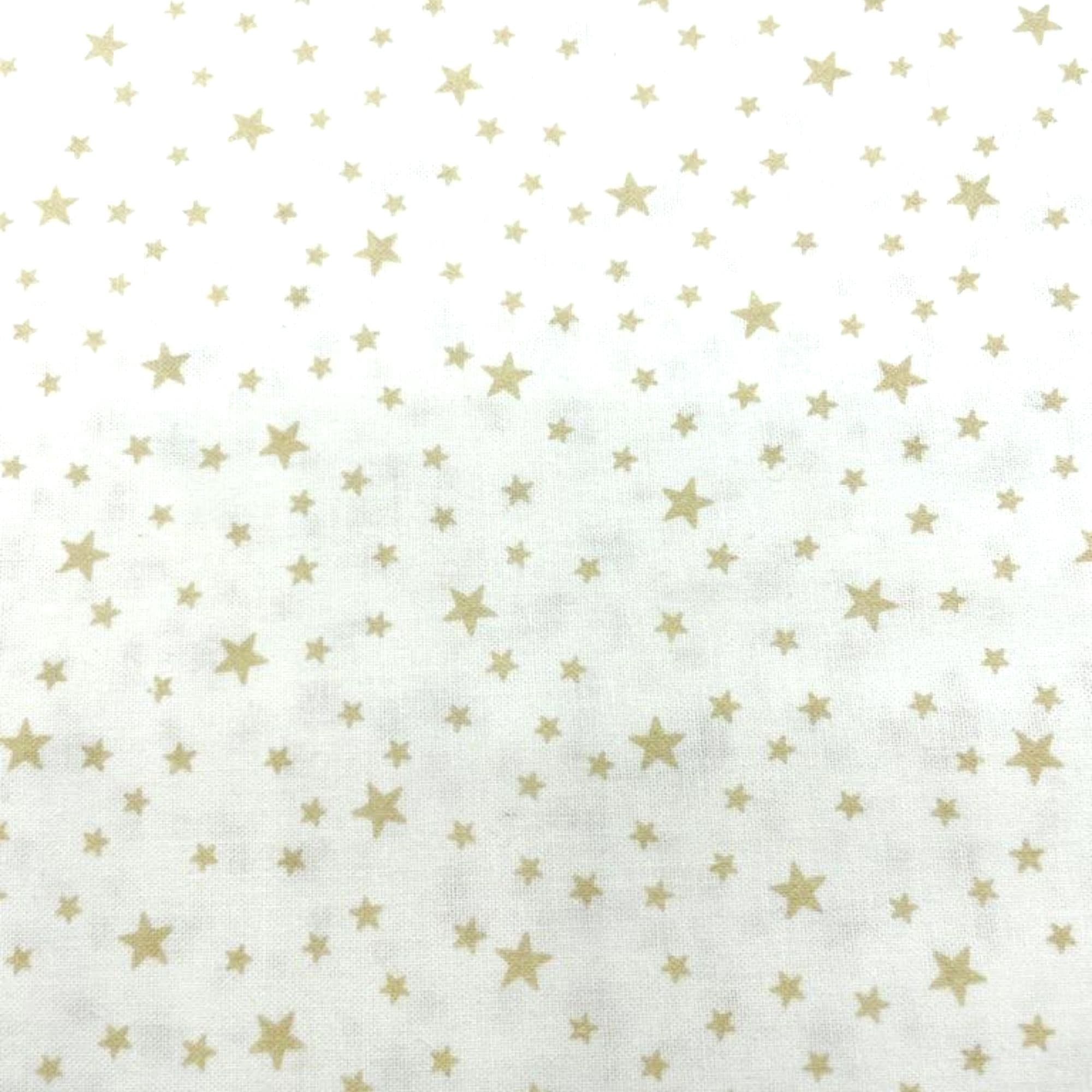 Tela algodón estampada con estrellas beiges oscuro y fondo blanco — imagen 1