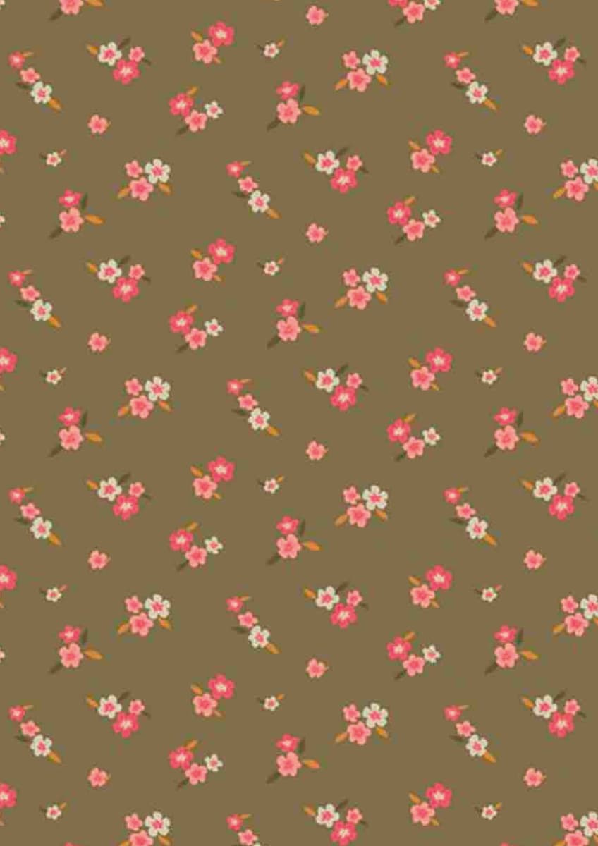 Tela jersey con estampado de flores GOTS con fondo oliva — imagen 1