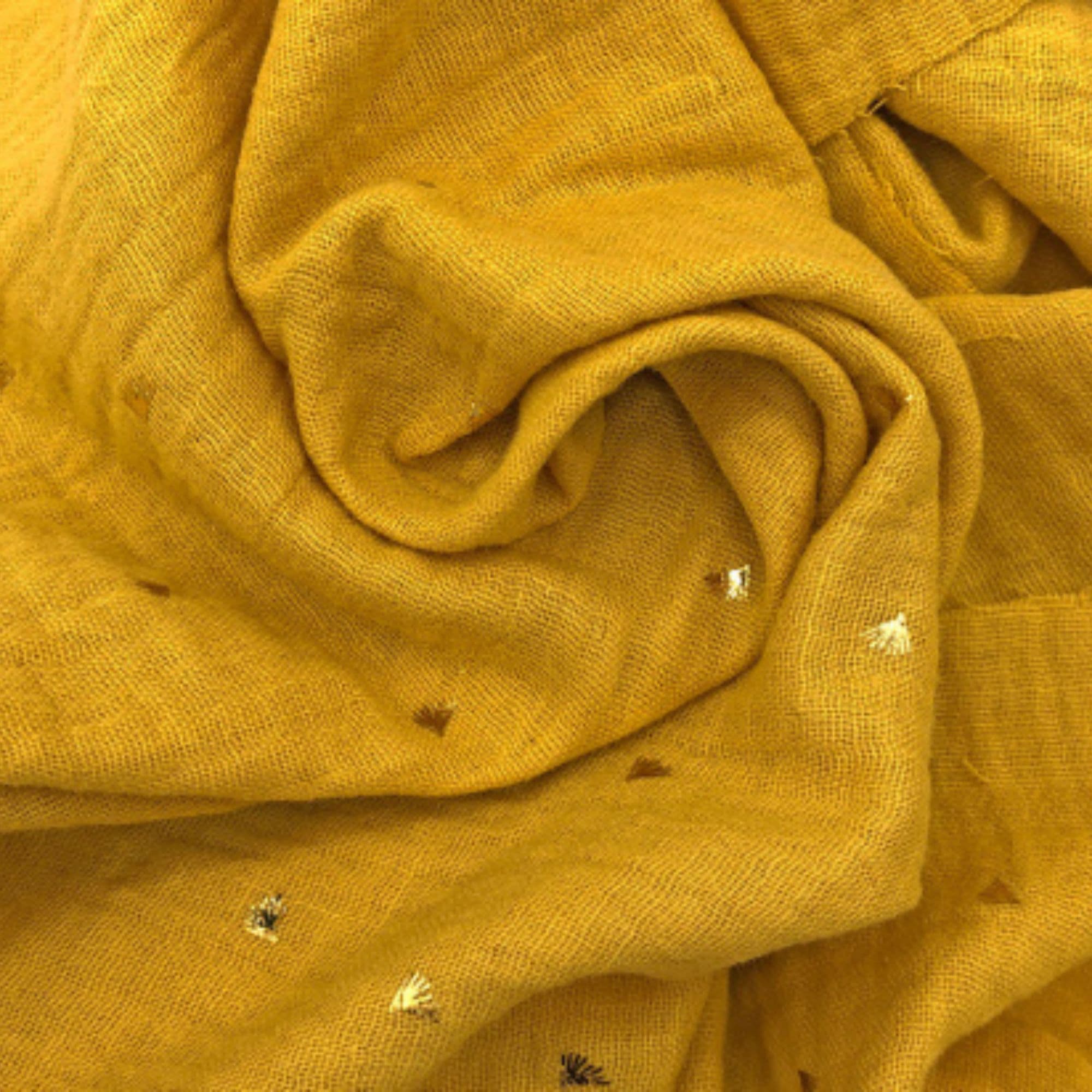 Muselina algodón con motivos dorados  ocre — imagen 1