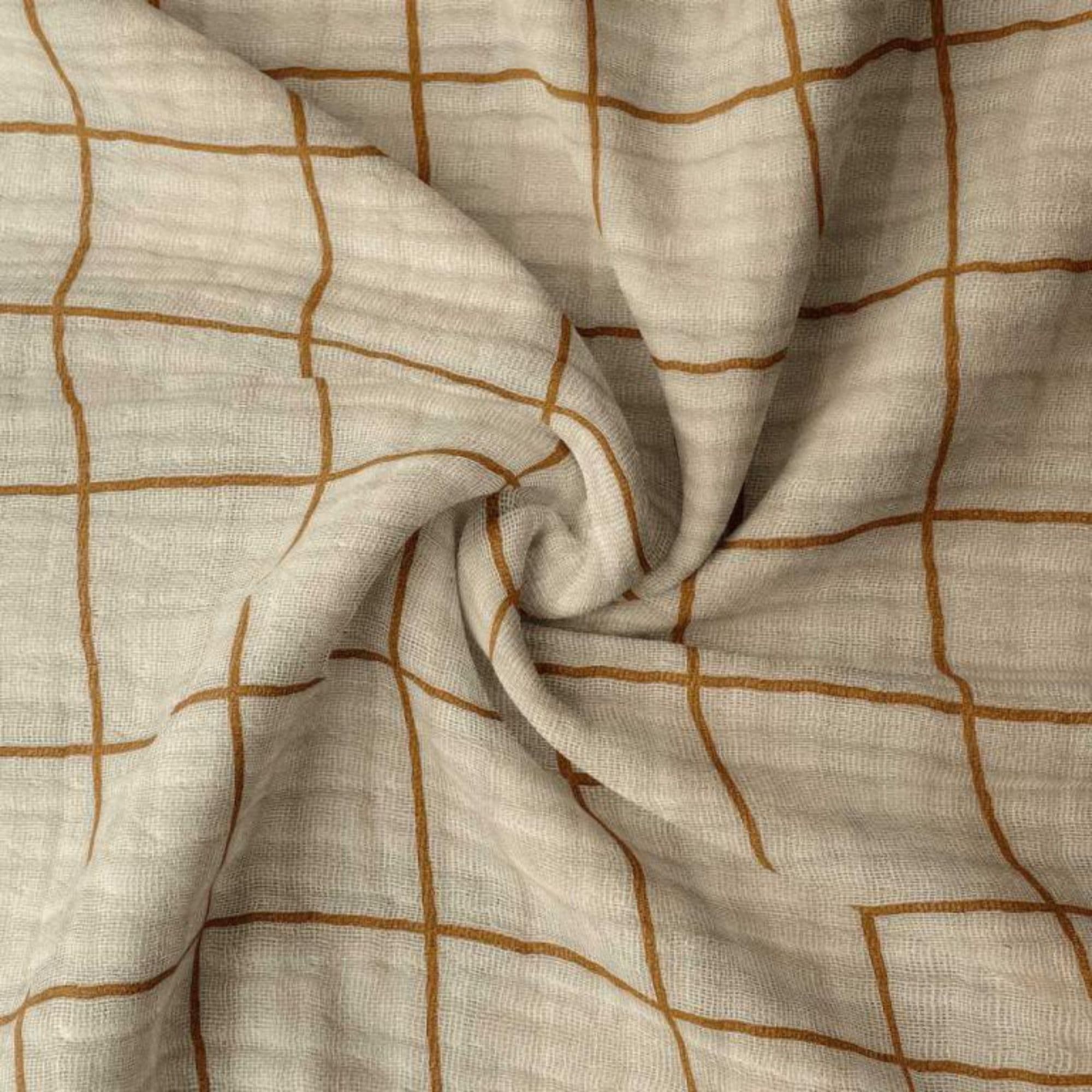 Muselina algodón ecru cuadros marrones — imagen 1