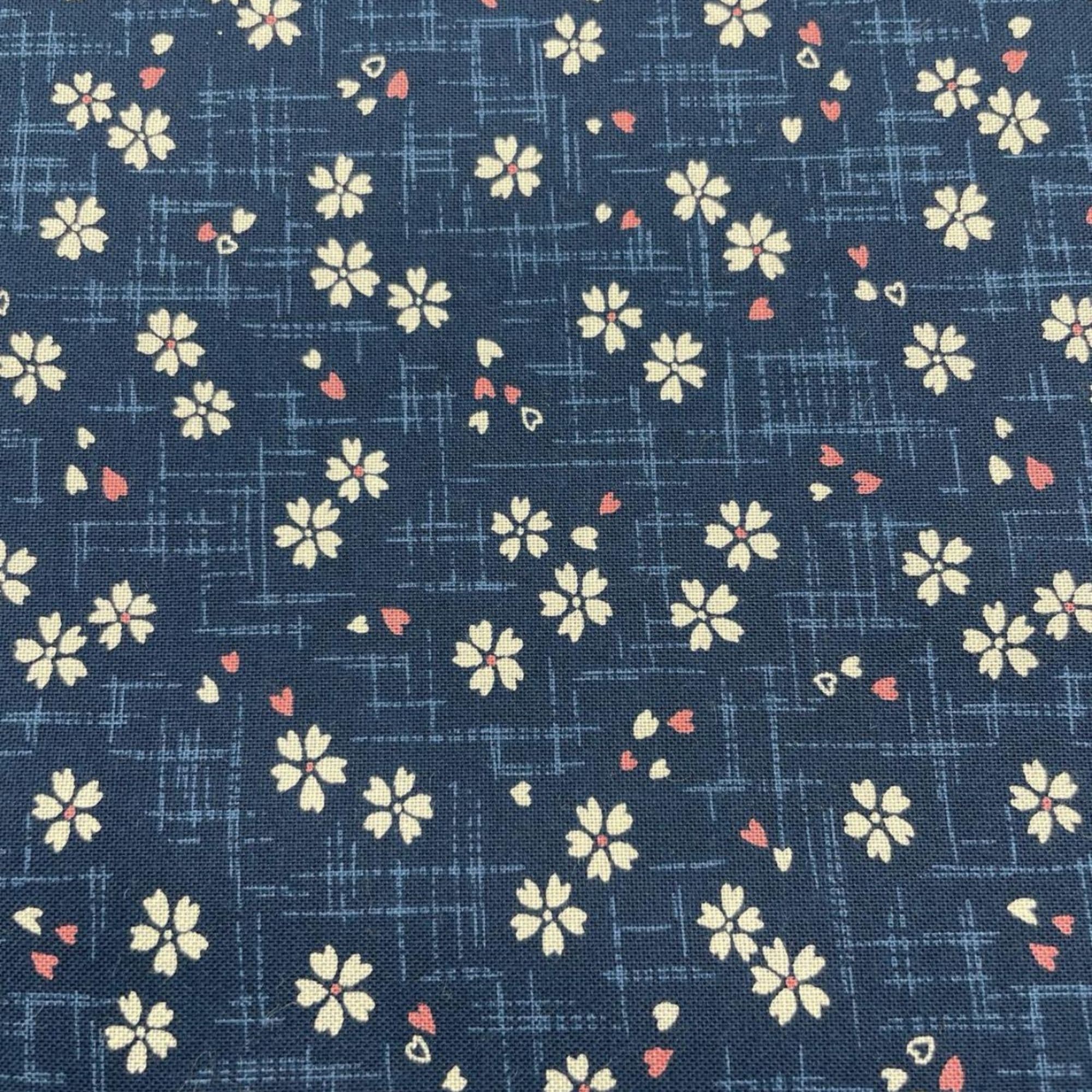 Tela algodón japonesa flores beige y corazones — imagen 1