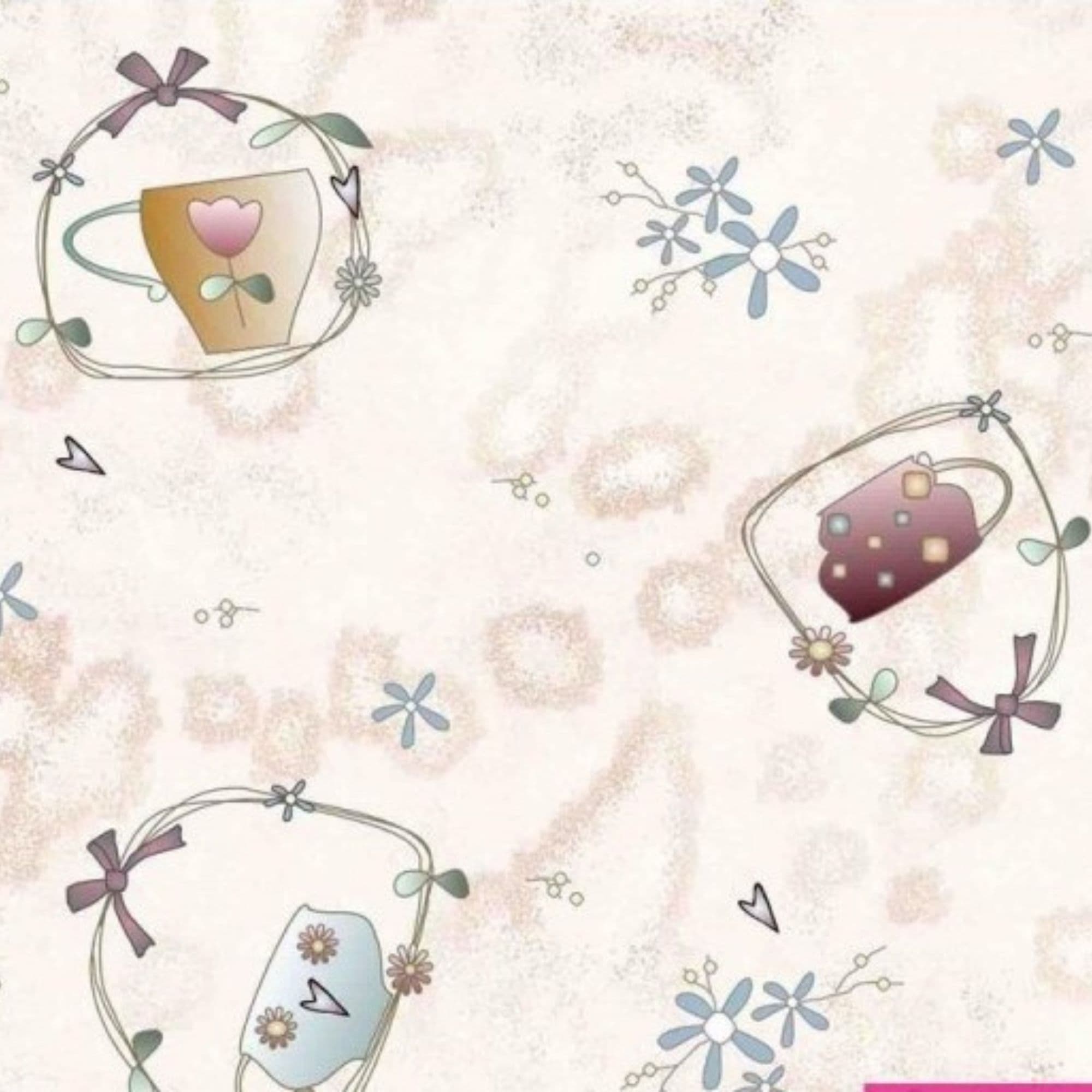Tela algodón Whimsy fondo crudo tacitas y florecillas — imagen 1