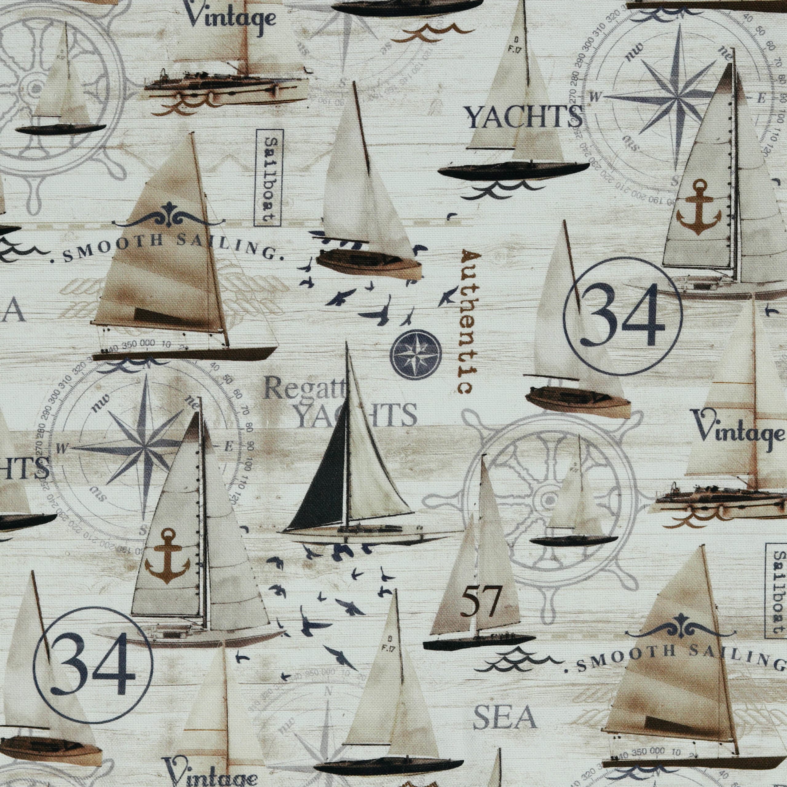 Loneta algodón 100 % color con yates y fondo beige — imagen 1