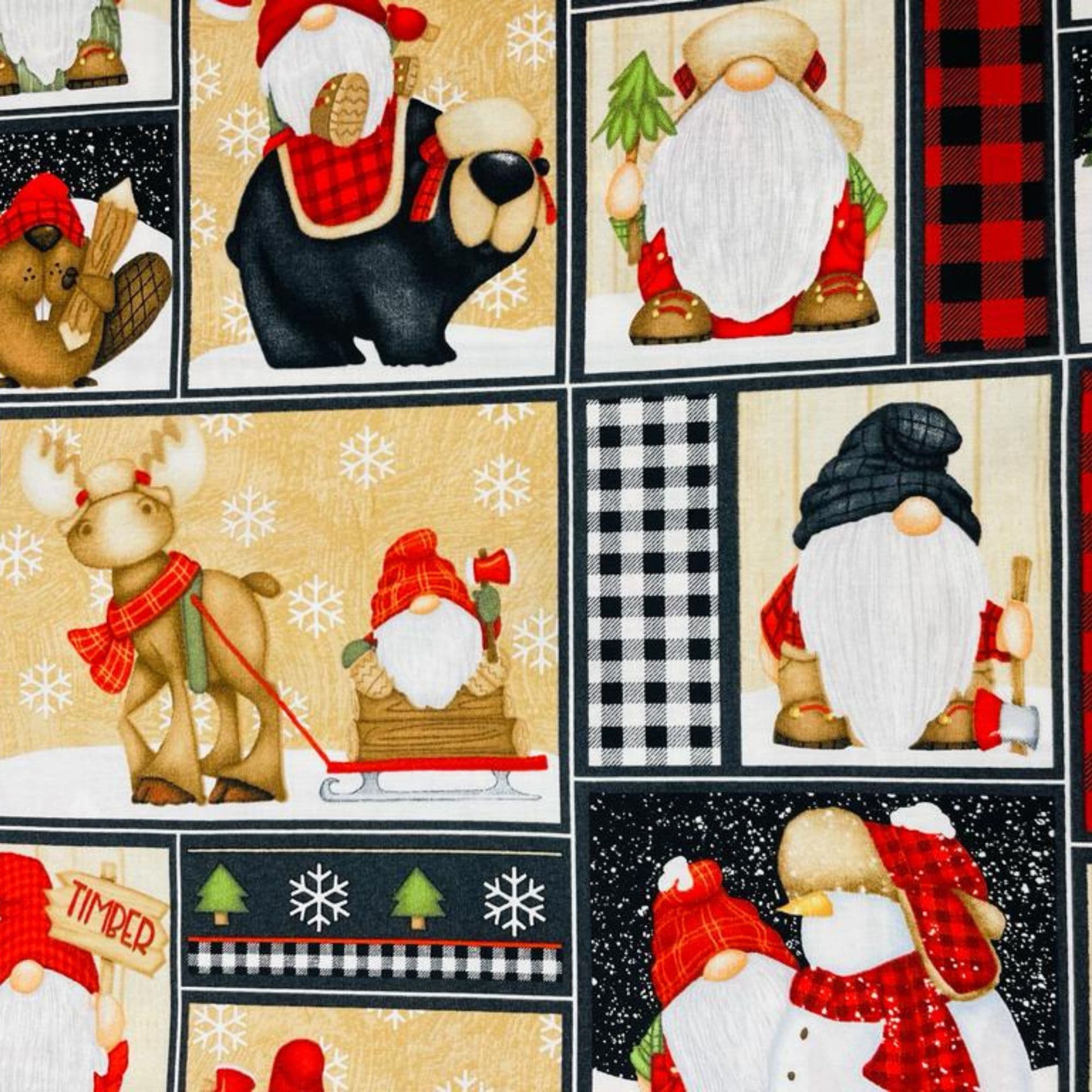 Tela algodón 100% motivos navideños gnomos y renos — imagen 1