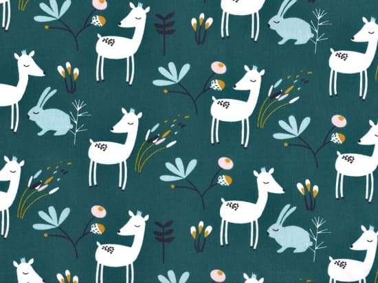 Tela algodón 100% con estampados de ciervos y conejitos — imagen 1