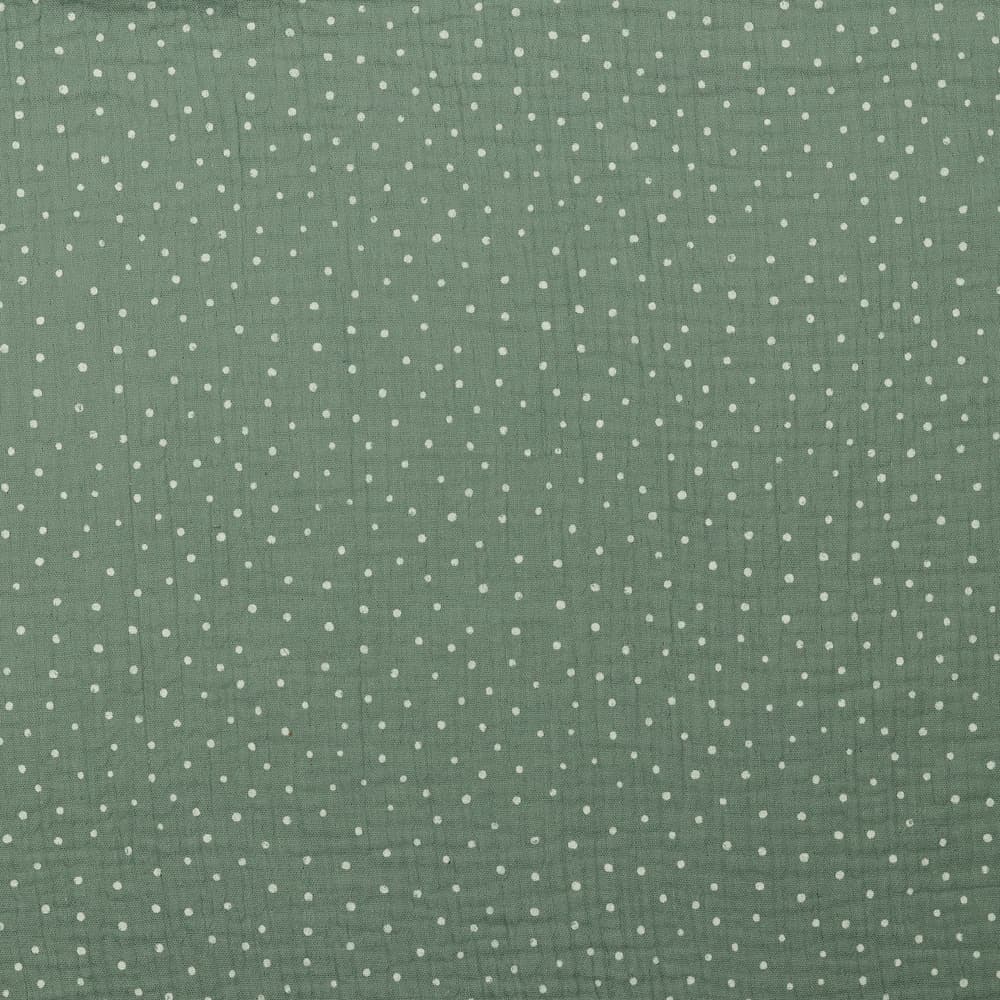 Tela algodón 100% muselina topos blancos con fondo verde viejo — imagen 1