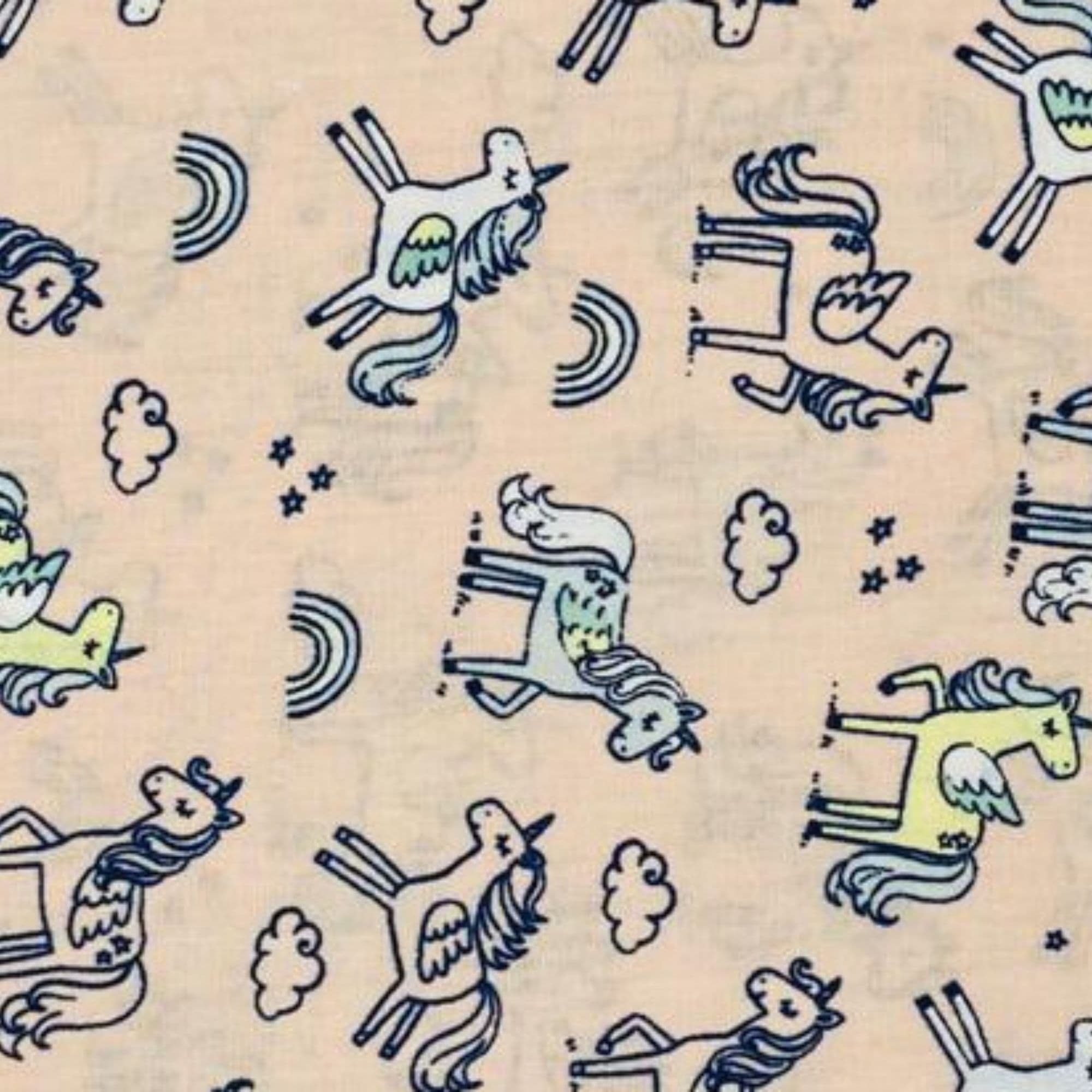 Tela algodón, motivos de unicornios, beige. — imagen 1