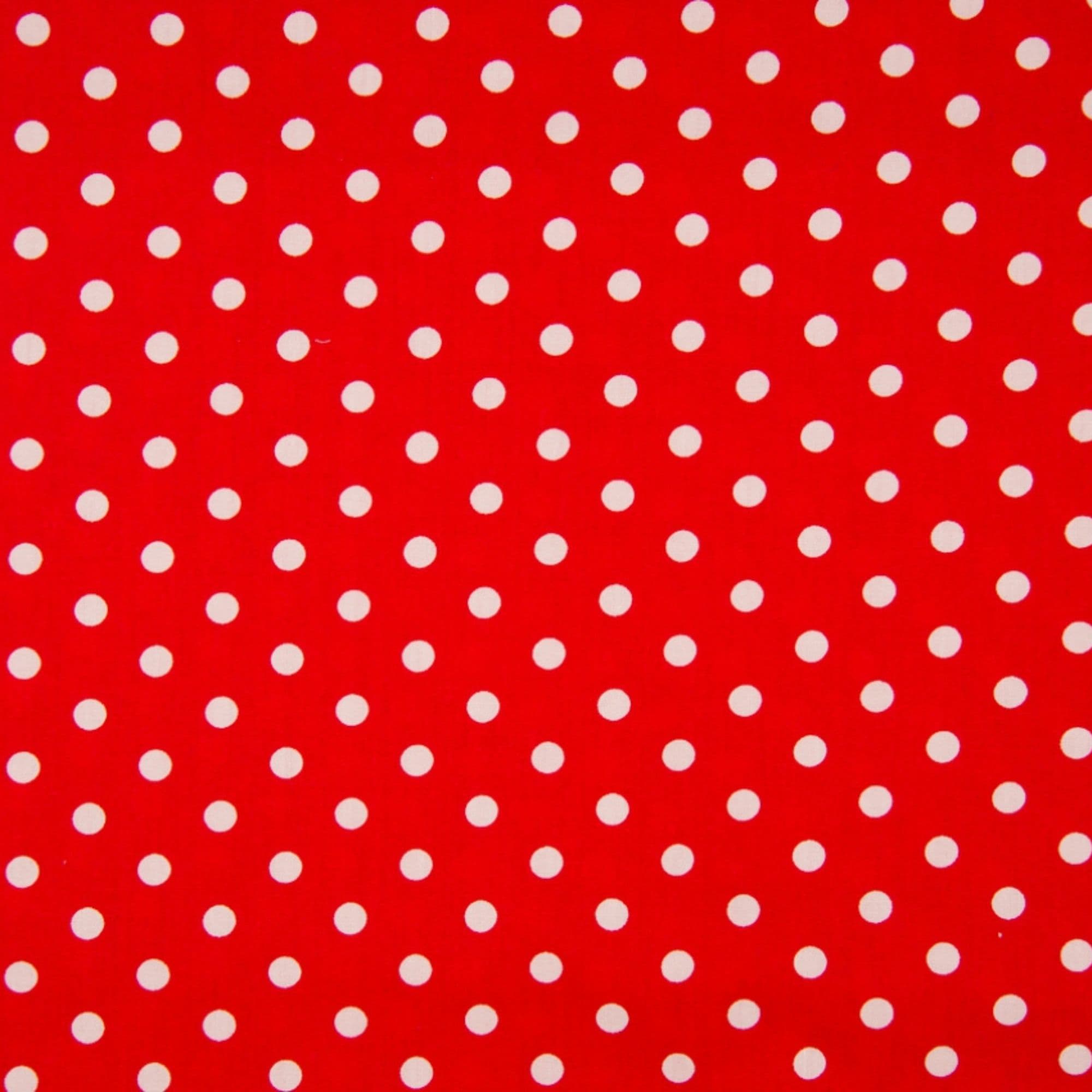 Tela algodón estampada topos blancos fondo rojo — imagen 1