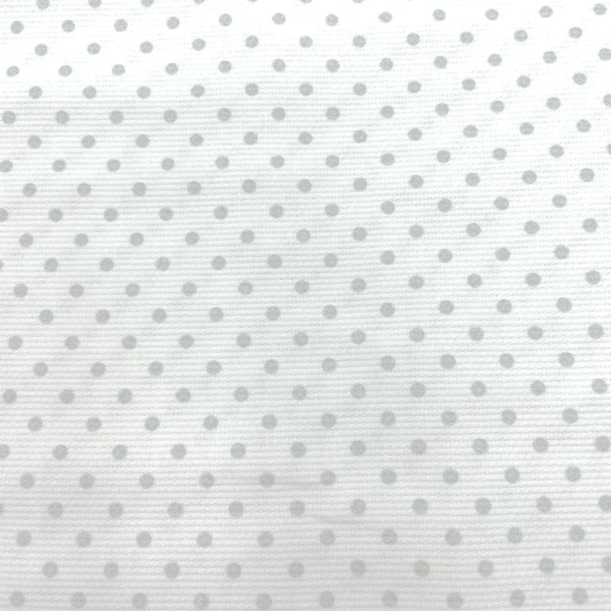 Tela Pique estampada algodón 100% topos grises/ fondo blanco — imagen 1