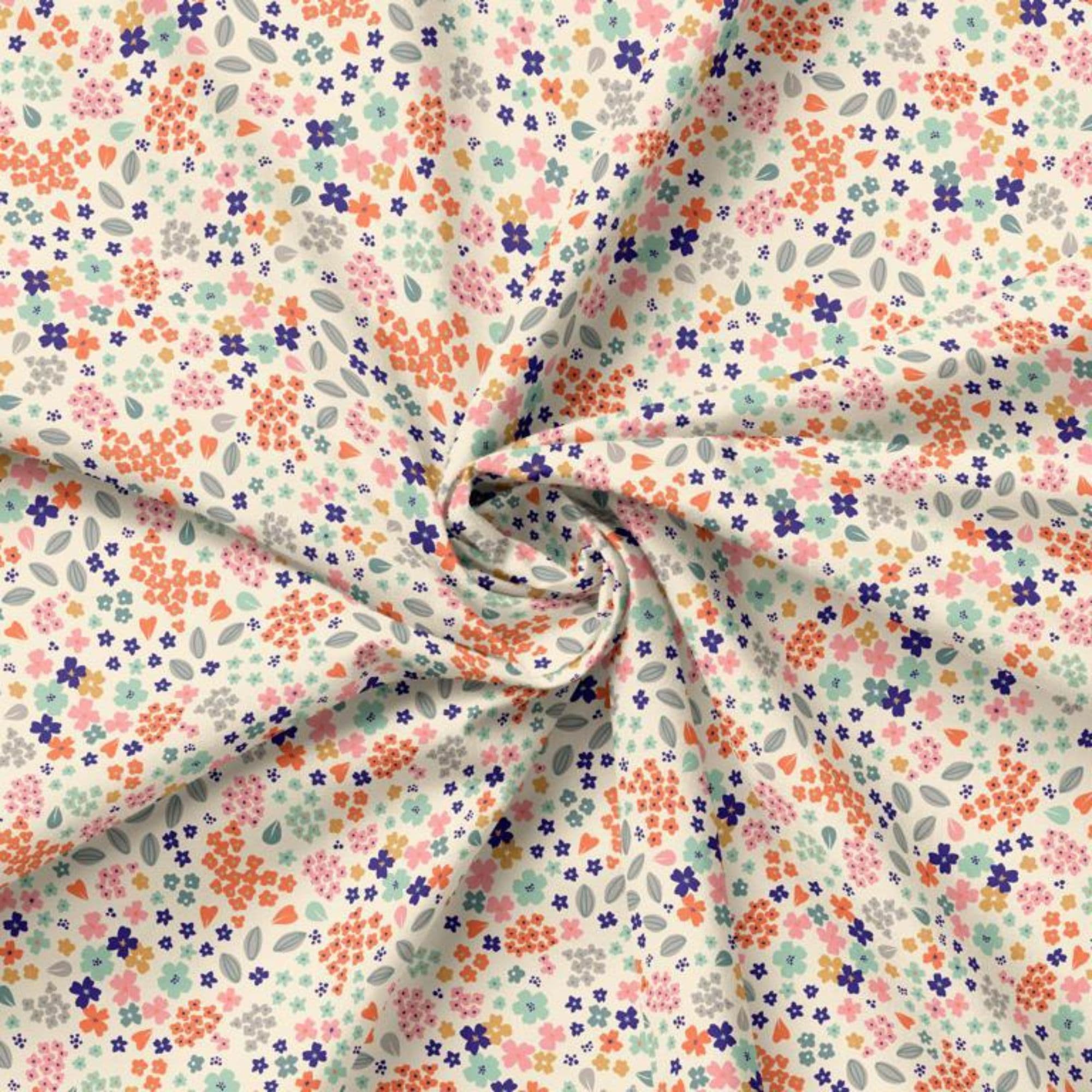 Tela algodón 100% flores pequeñas fondo ecru — imagen 1